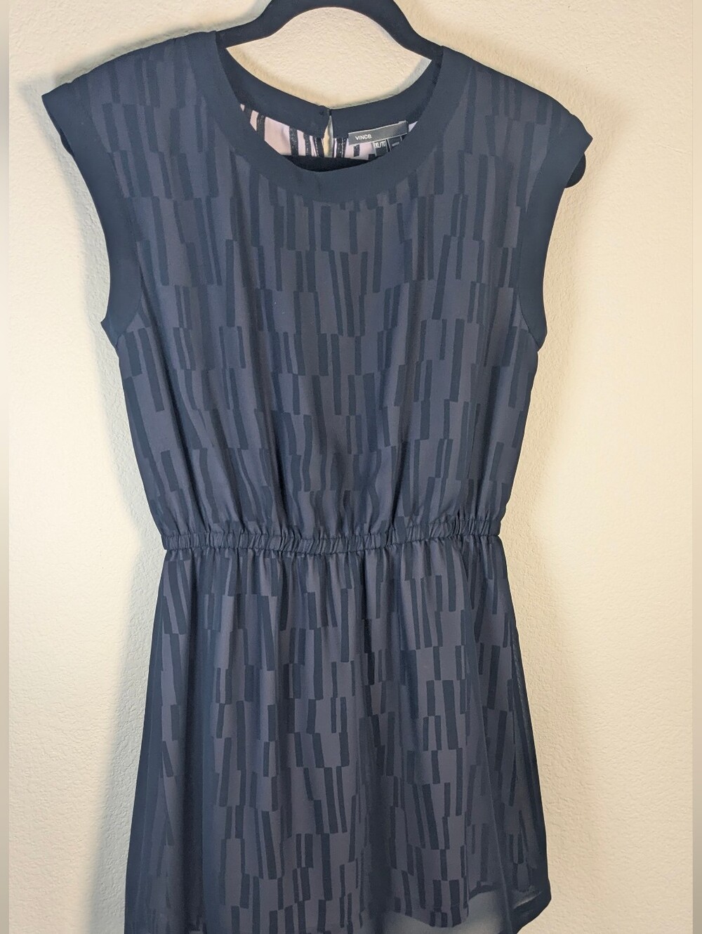 Vince Chiffon Girls XL Navy Burnout Geometric Dress Cap Sleeve